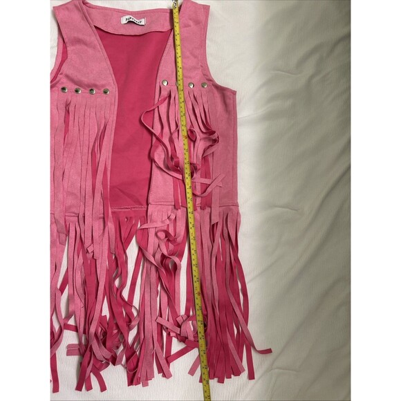 PARTTELY faux suede pink fringe vest with silver snaps halloween western cowgirl - Picture 3 of 5